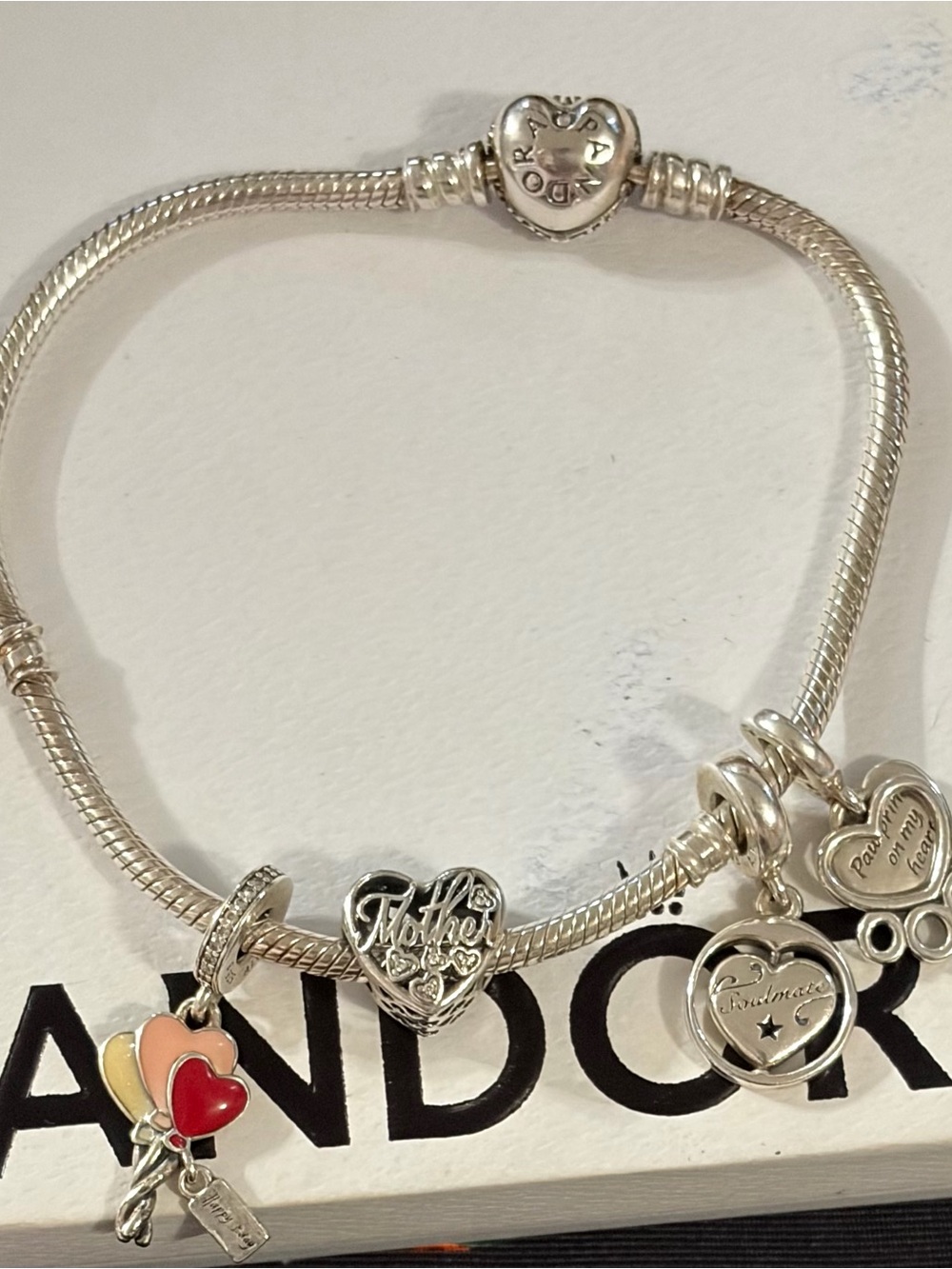 Pandora Silver Heart Charm Bracelet with 4 Charms